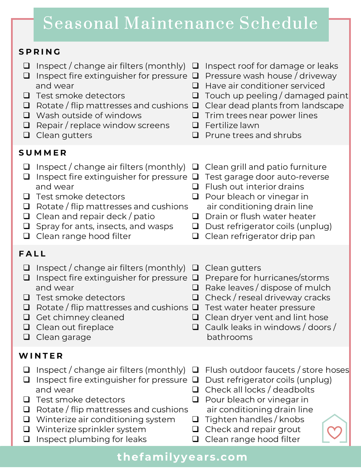Seasonal home maintenance checklist